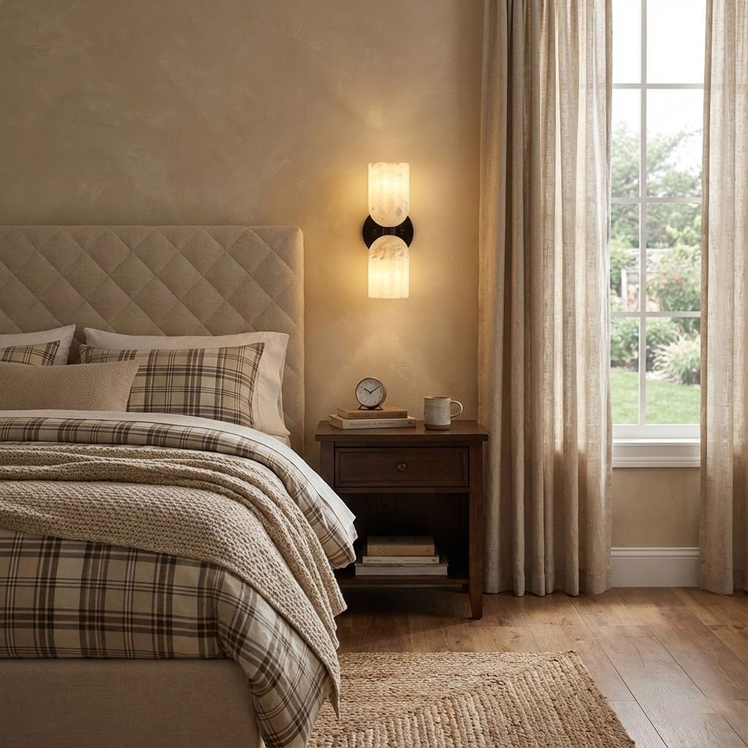 Dual Alabaster Ribbed Wall Sconce