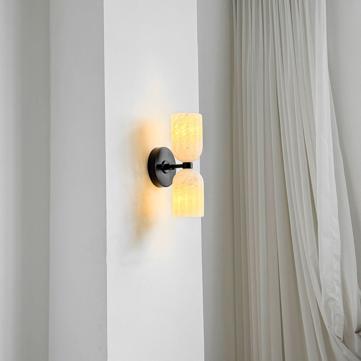 Dual Alabaster Ribbed Wall Sconce