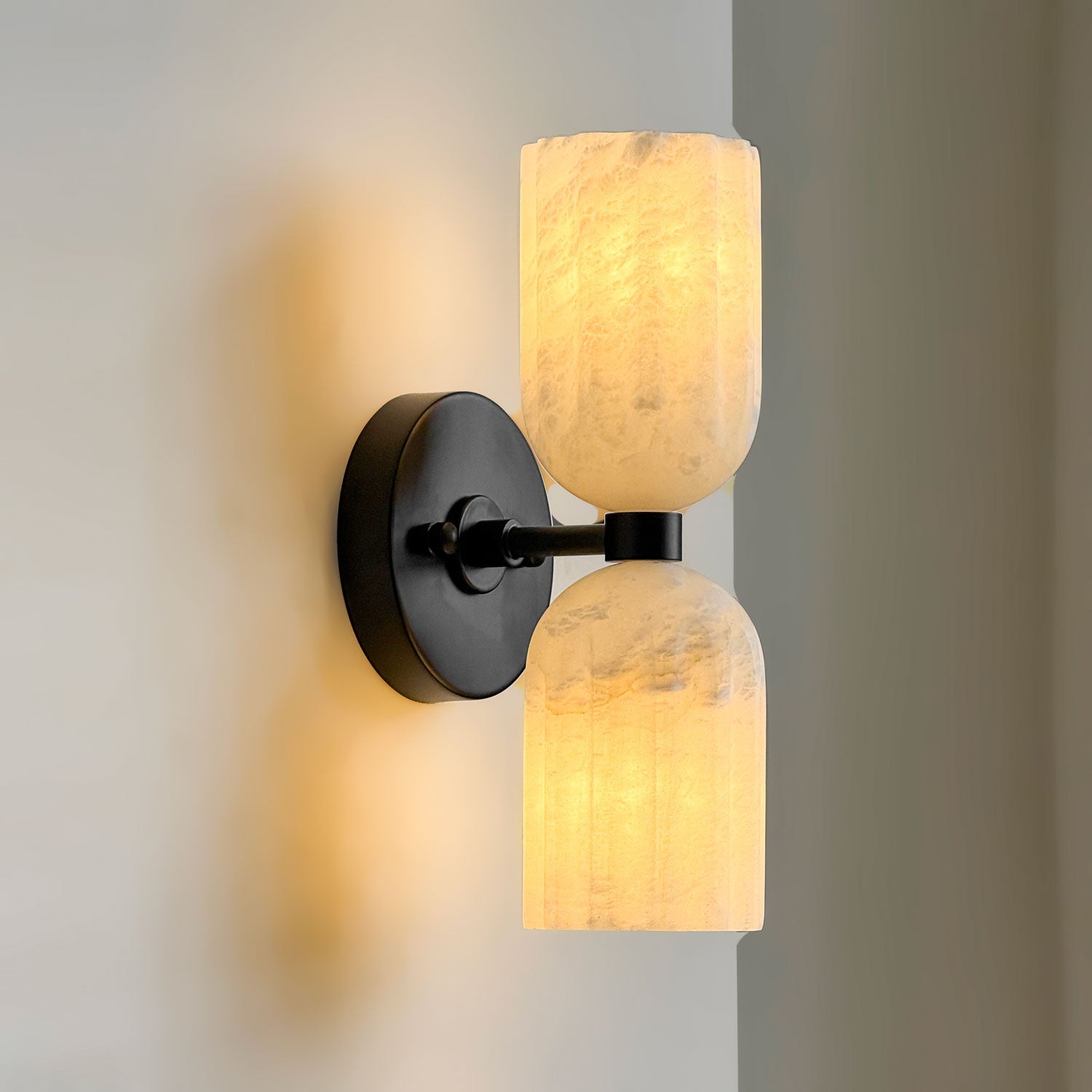 Dual Alabaster Ribbed Wall Sconce