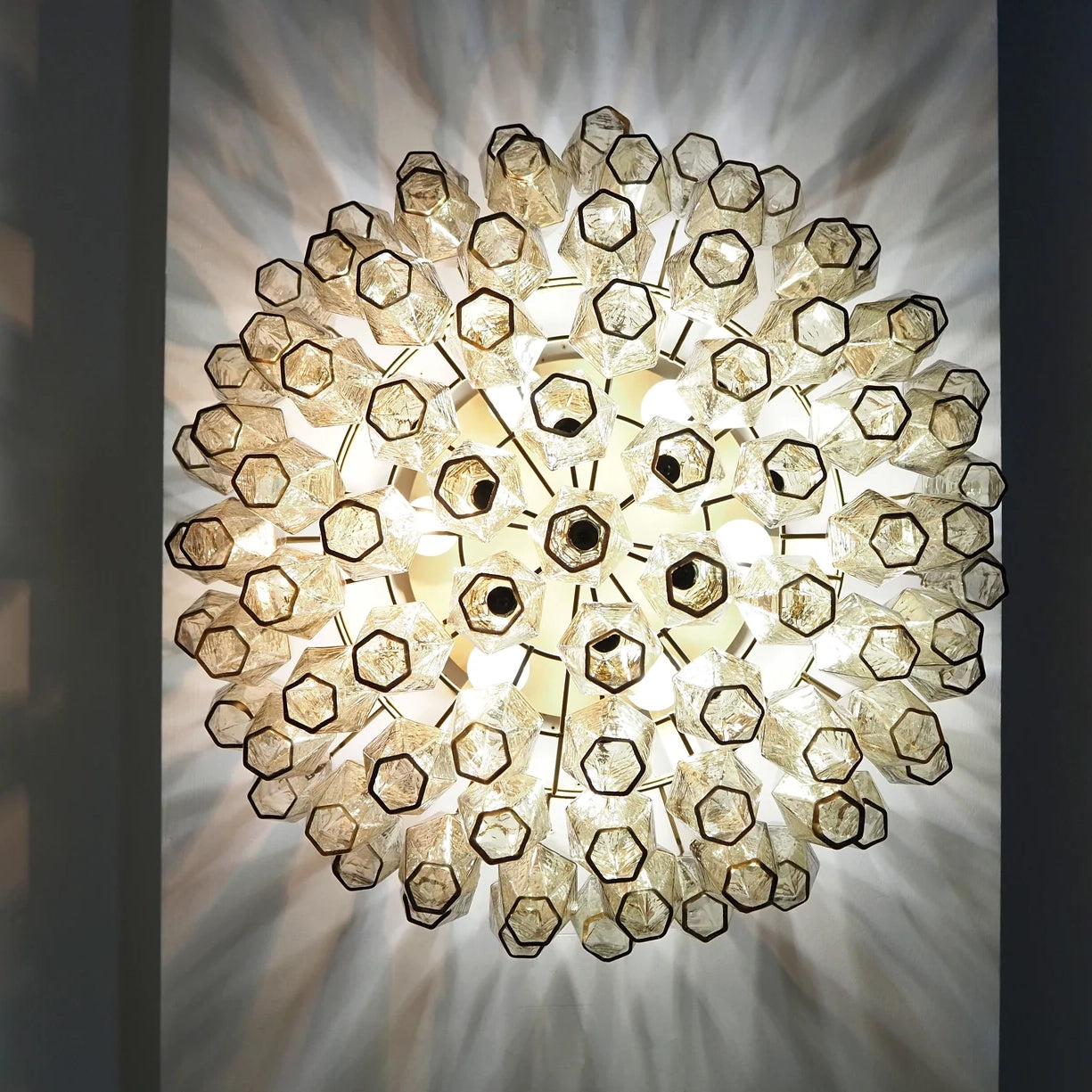 Murano Flushmount– Poliedri – 84 glasses – Dark smoked