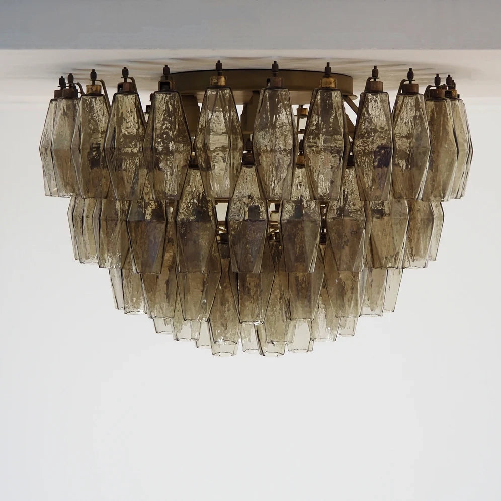 Murano Flushmount– Poliedri – 84 glasses – Dark smoked