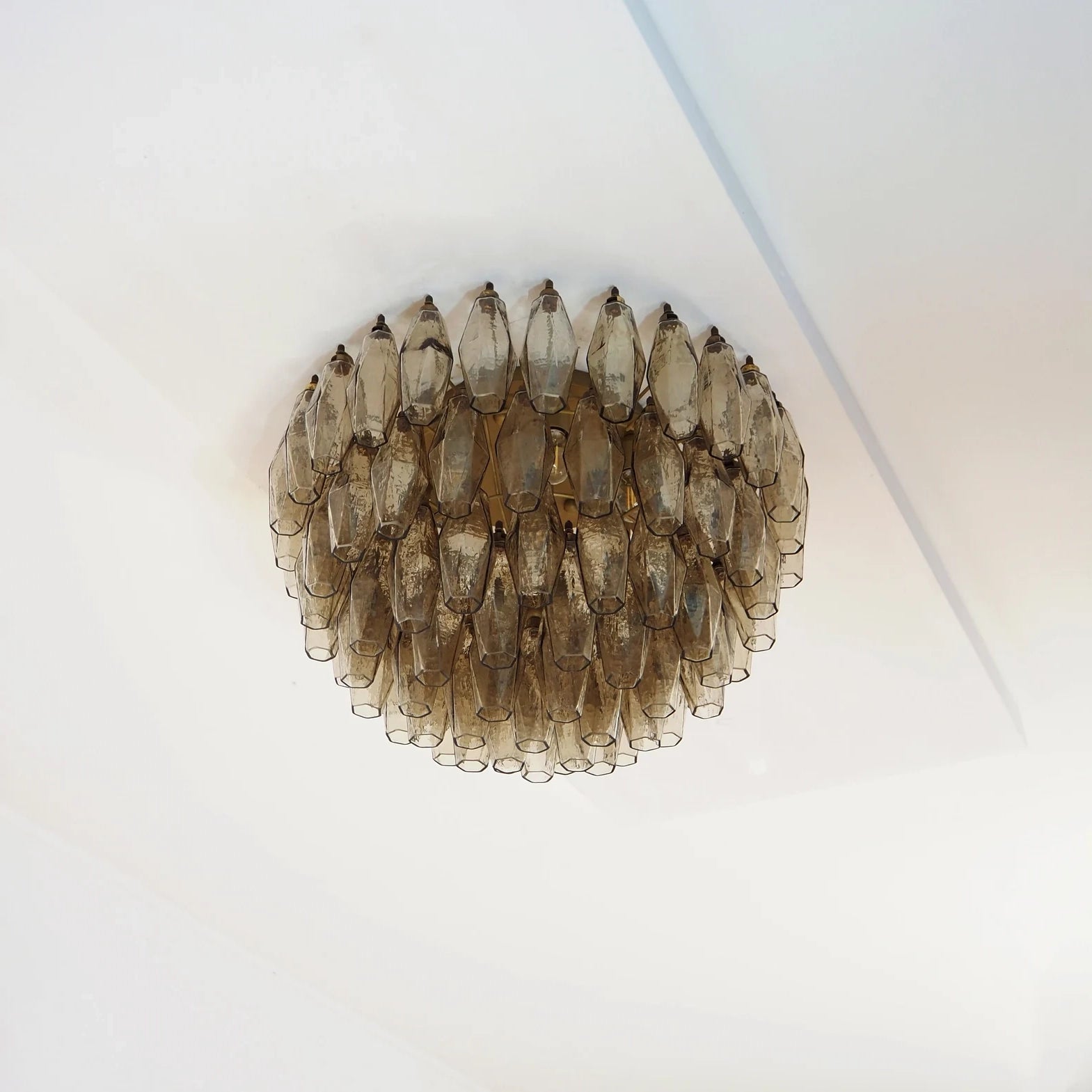 Murano Flushmount– Poliedri – 84 glasses – Dark smoked