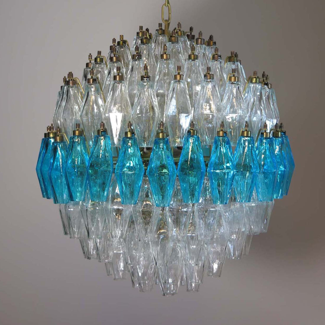 Murano Chandelier – Poliedri – 140 glass – Transparent/Blue