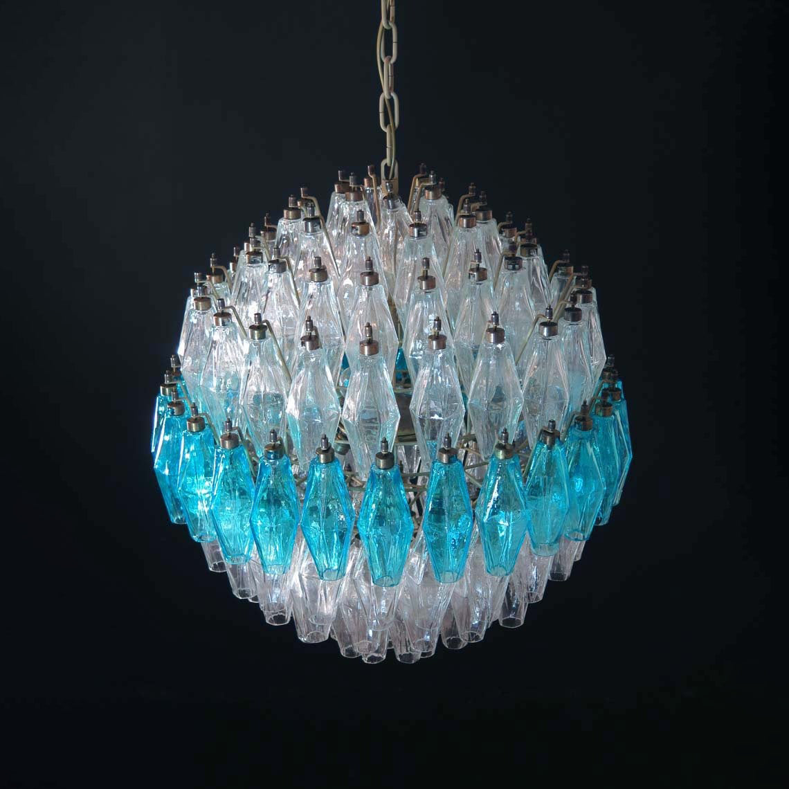 Murano Chandelier – Poliedri – 140 glass – Transparent/Blue