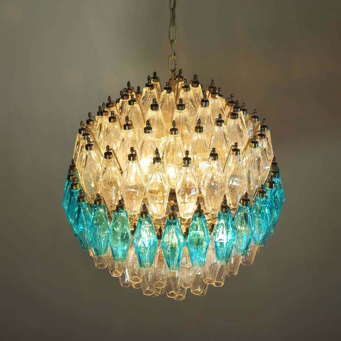 Murano Chandelier – Poliedri – 140 glass – Transparent/Blue