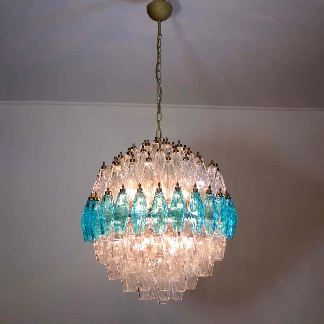 Murano Chandelier – Poliedri – 140 glass – Transparent/Blue