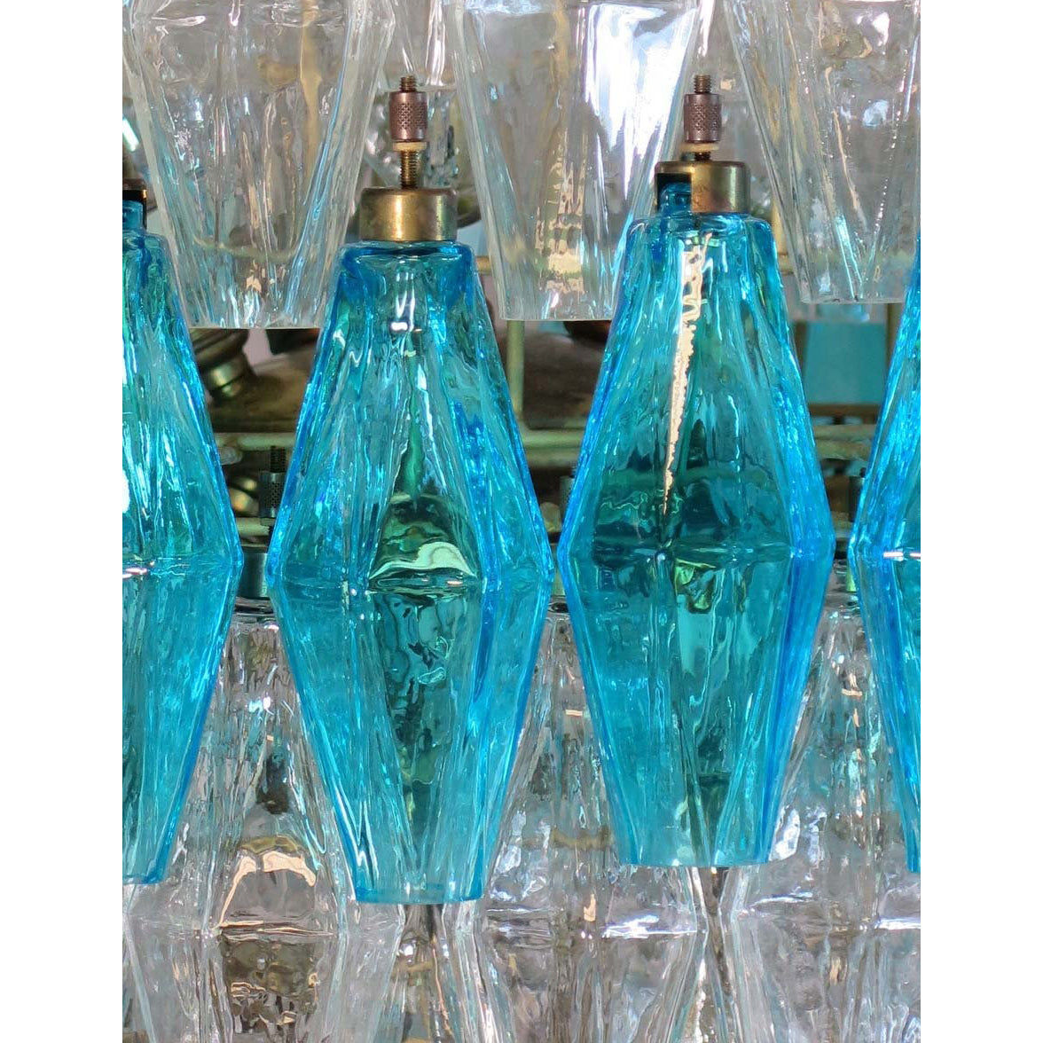 Murano Chandelier – Poliedri – 140 glass – Transparent/Blue