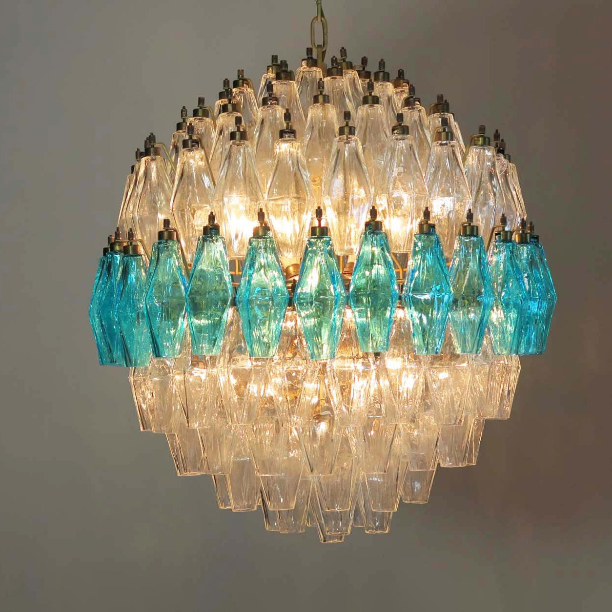 Murano Chandelier – Poliedri – 140 glass – Transparent/Blue