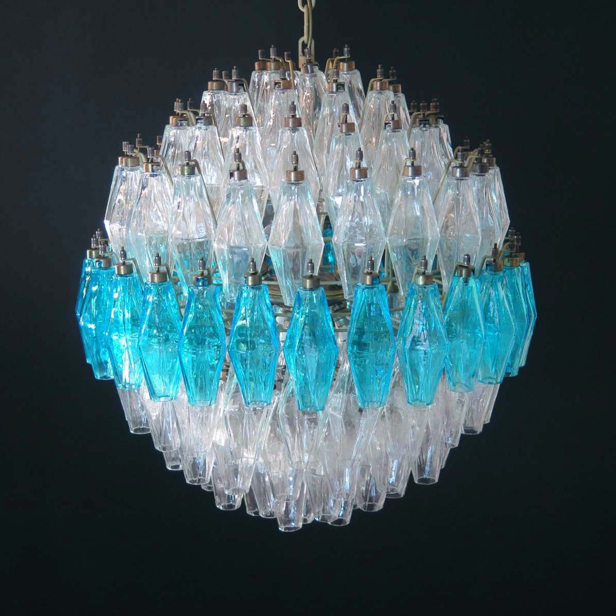 Murano Chandelier – Poliedri – 140 glass – Transparent/Blue