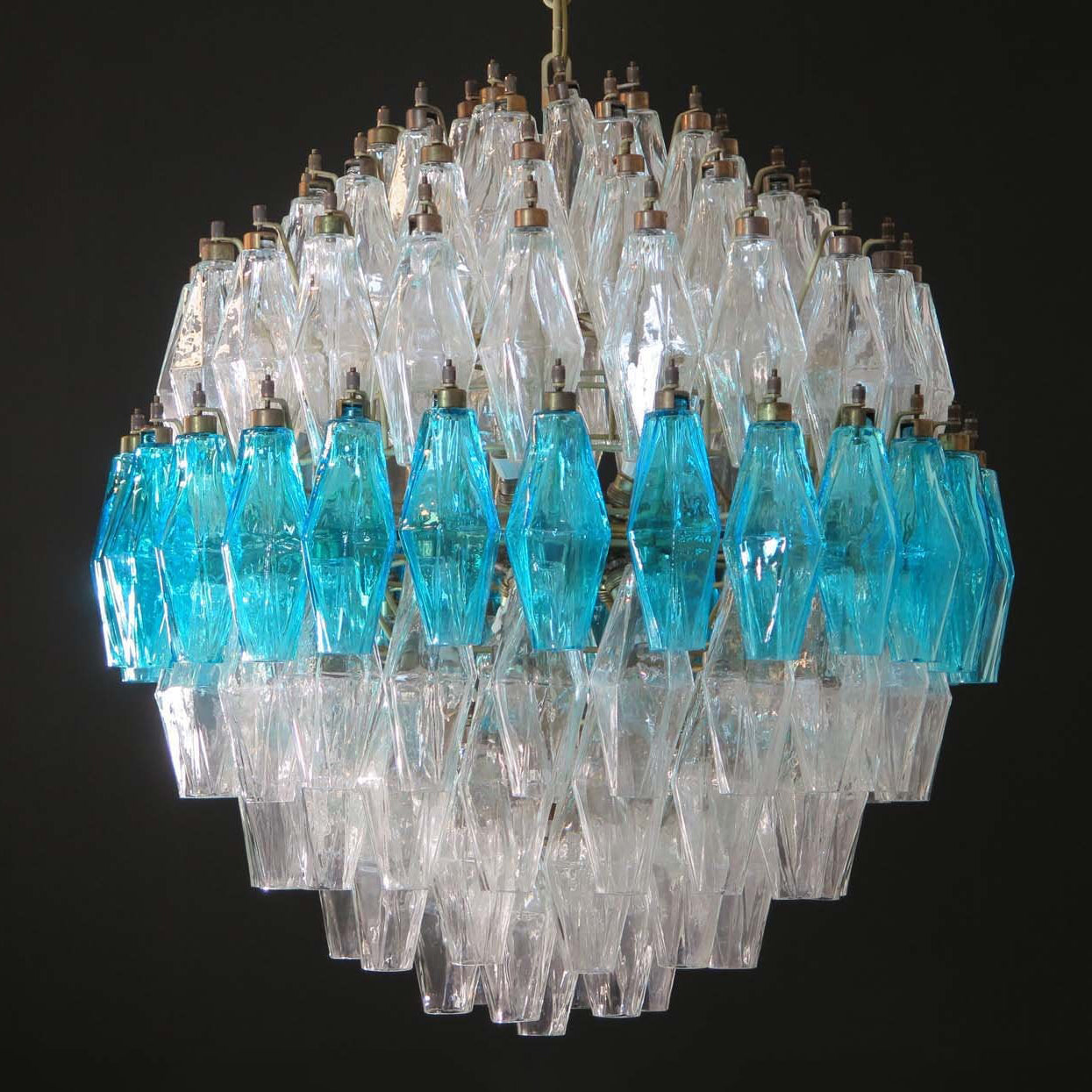Murano Chandelier – Poliedri – 140 glass – Transparent/Blue