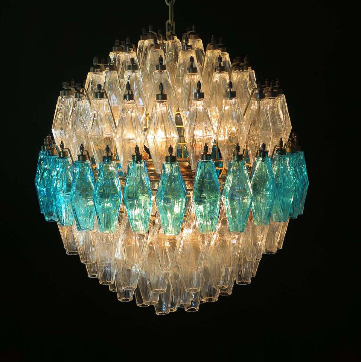 Murano Chandelier – Poliedri – 140 glass – Transparent/Blue