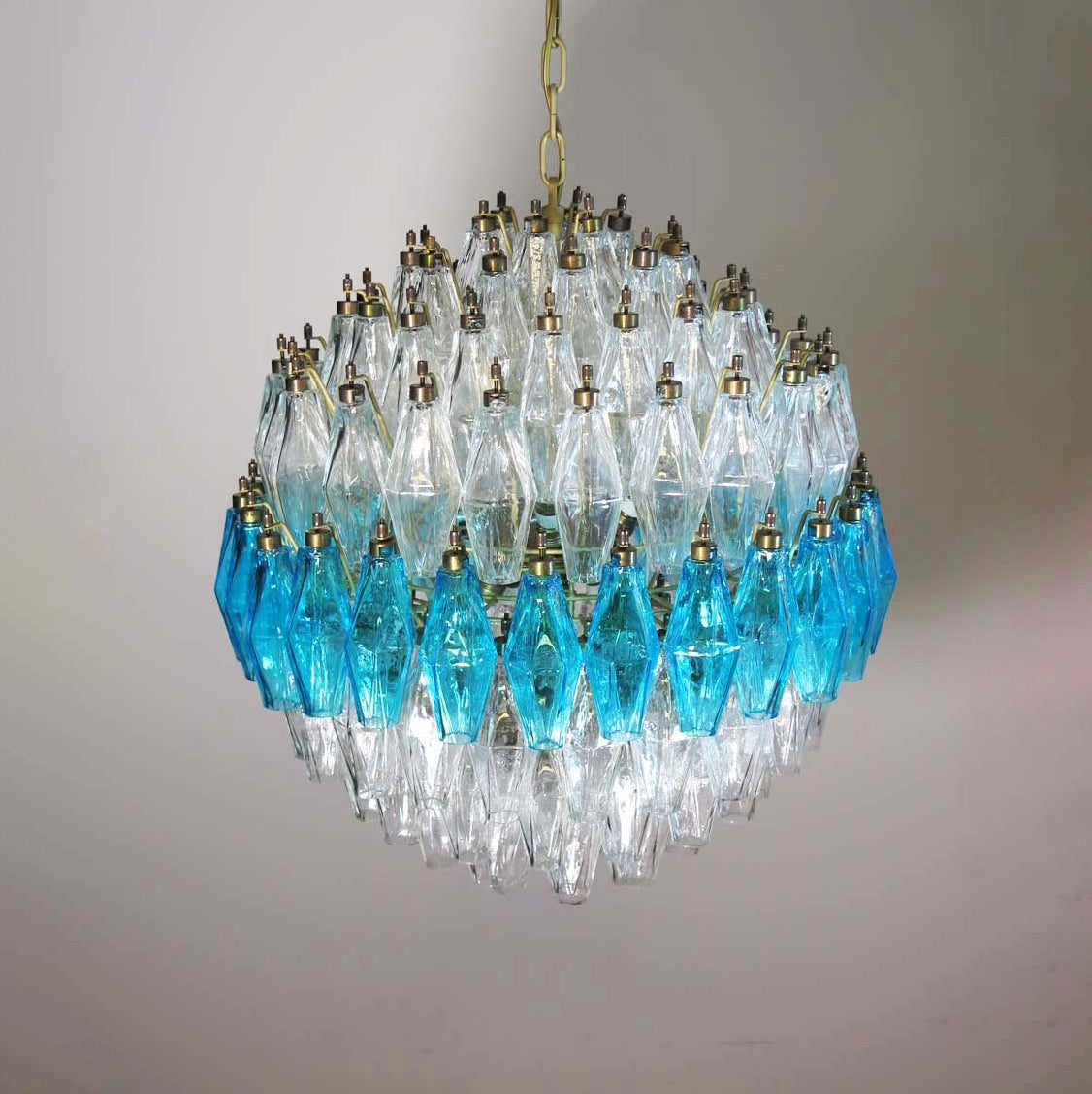 Murano Chandelier – Poliedri – 140 glass – Transparent/Blue