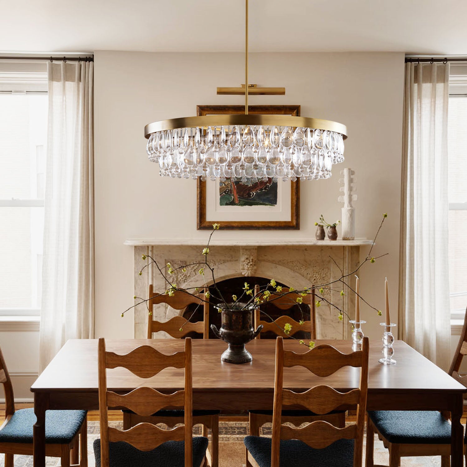 Handmade Art Crystal Glass Calira Modern Round Chandelier