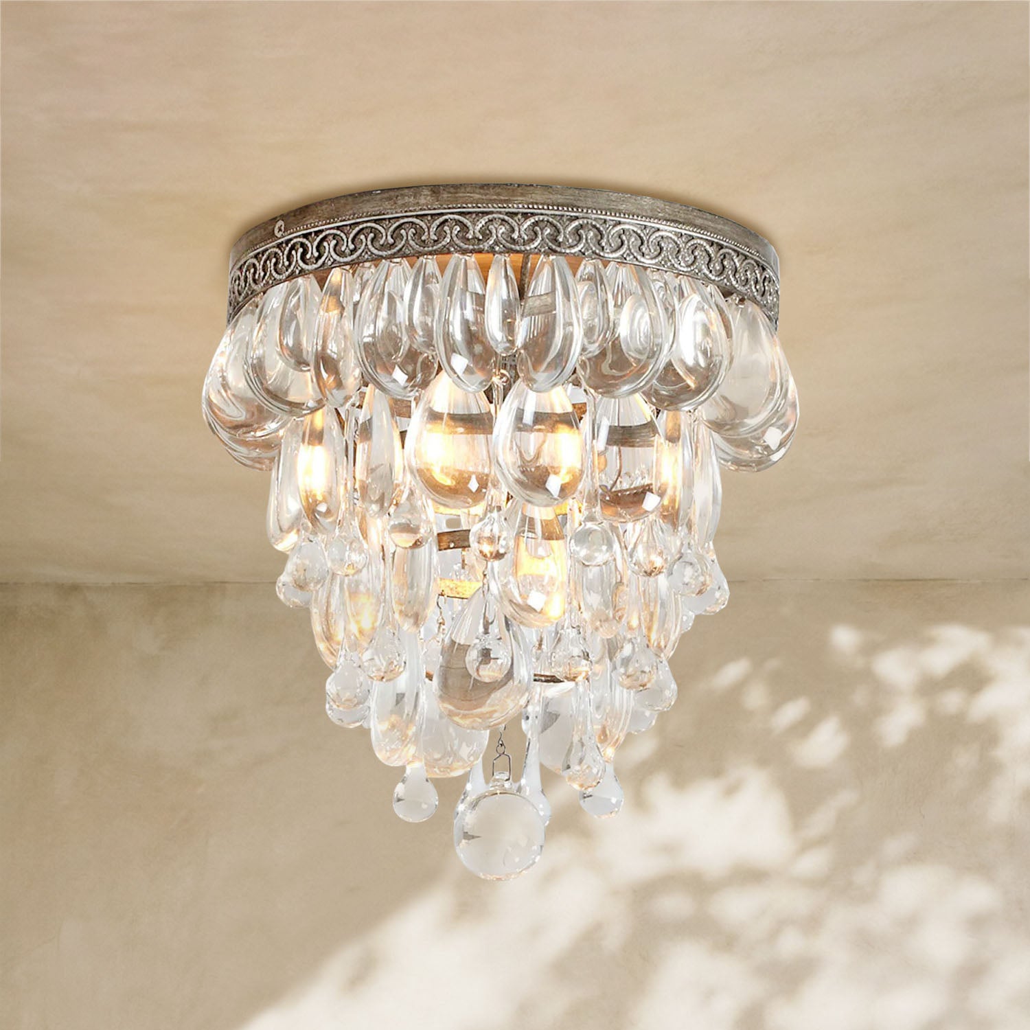 Handmade Art Crystal Glass Calira Flush Mount 9"D