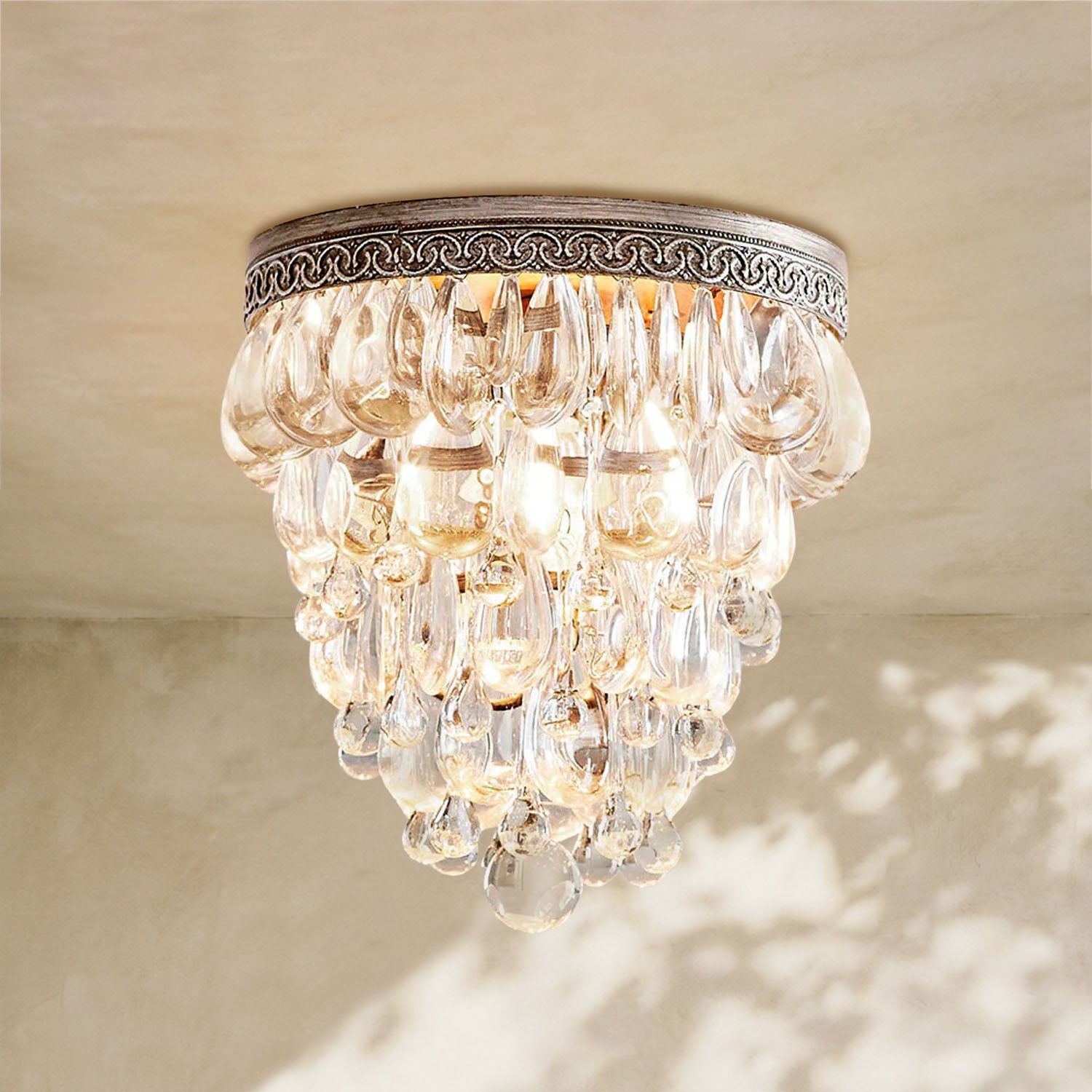 Handmade Art Crystal Glass Calira Flush Mount 9"D