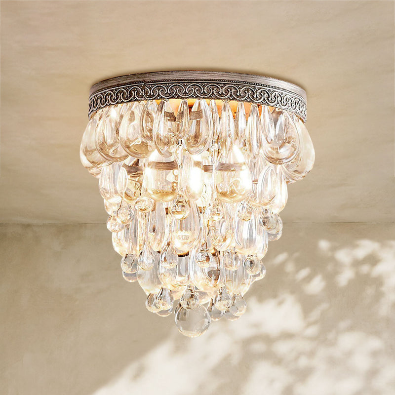 Handmade Art Crystal Glass Calira Flush Mount 9"D