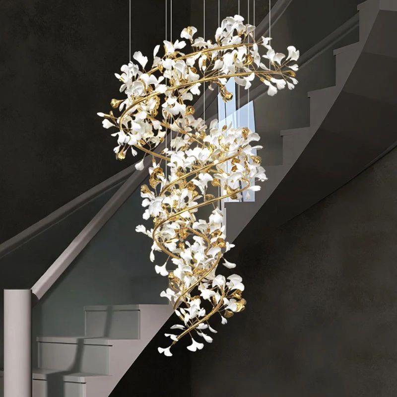 Ceramic Ginkgo B(Spiral) Branch Chandelier
