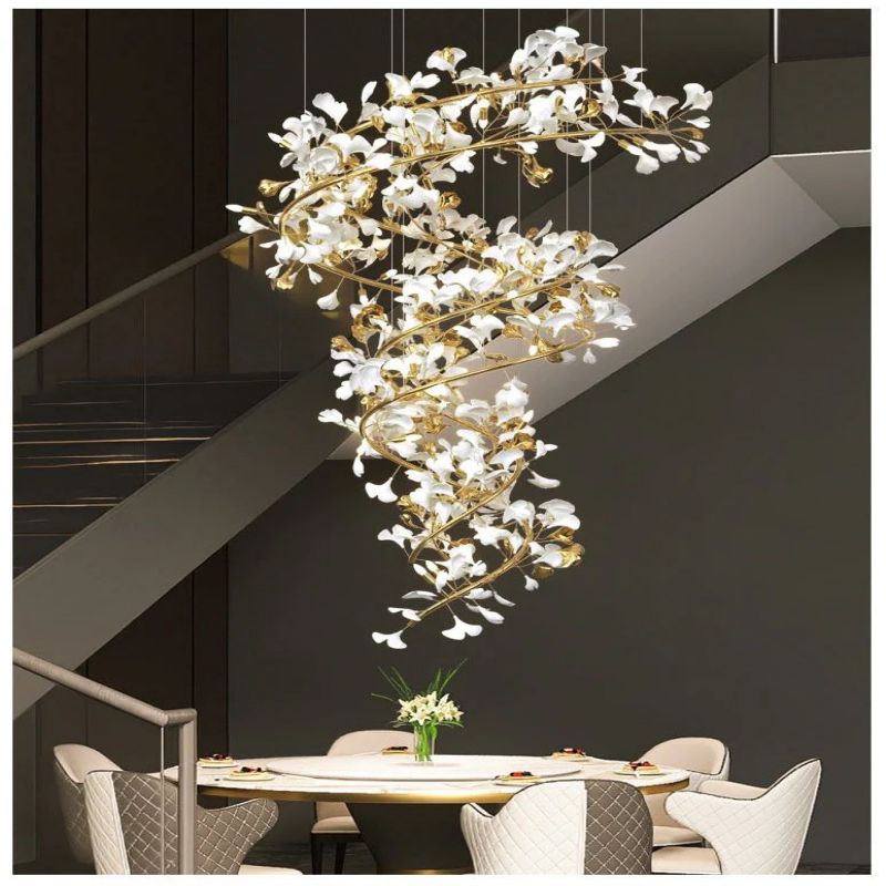Ceramic Ginkgo B(Spiral) Branch Chandelier