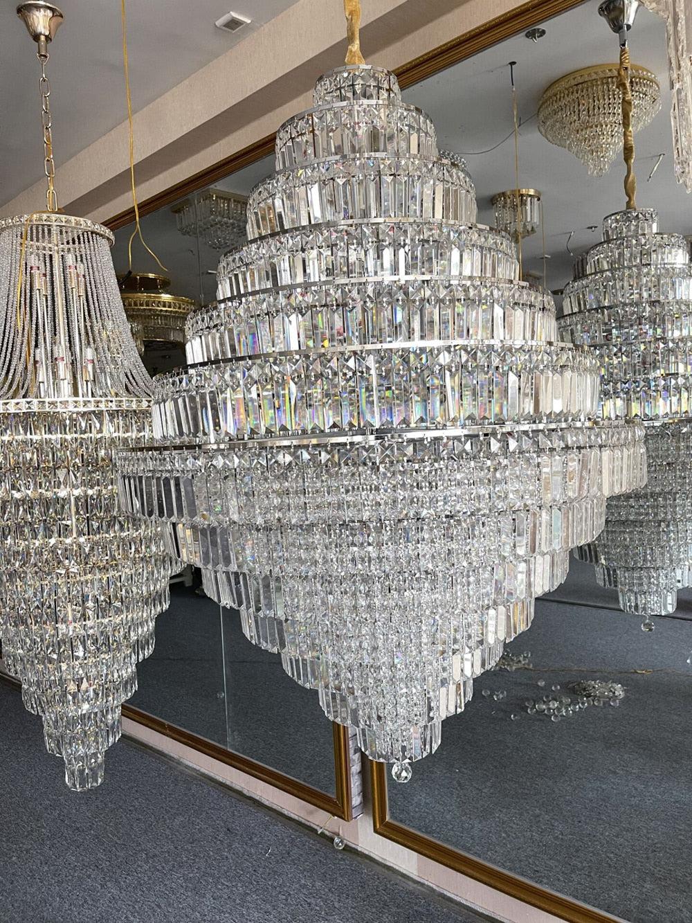 Chrome/ Silver/ Gold Extra Large Chandelier For Foyer Living Room Staircase Crystal Ceiling Lighting Fixture