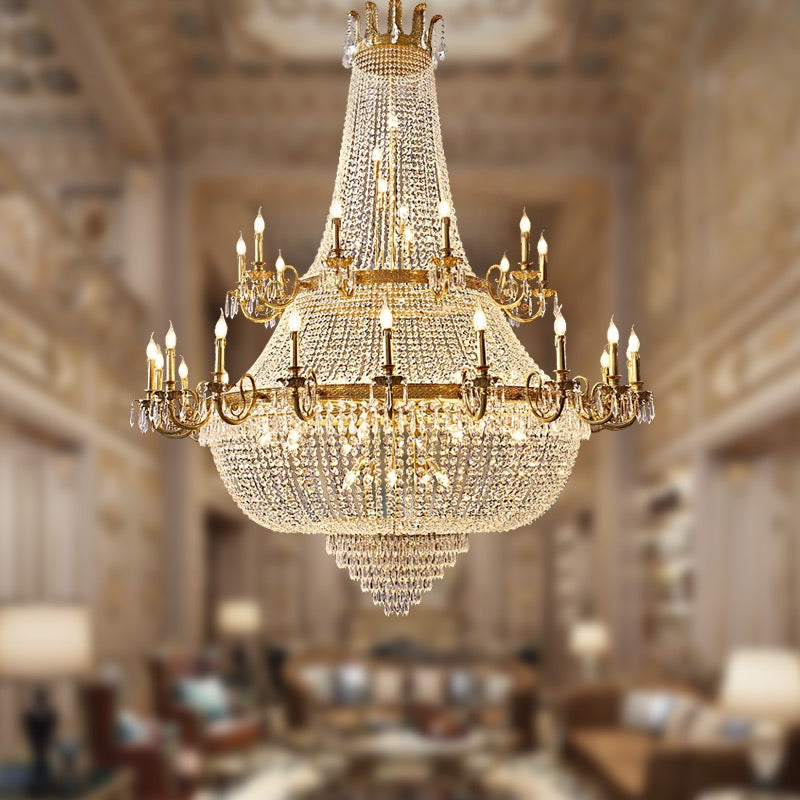Oversized Luxury Double-layers Golden French Style Crystal Chandelier