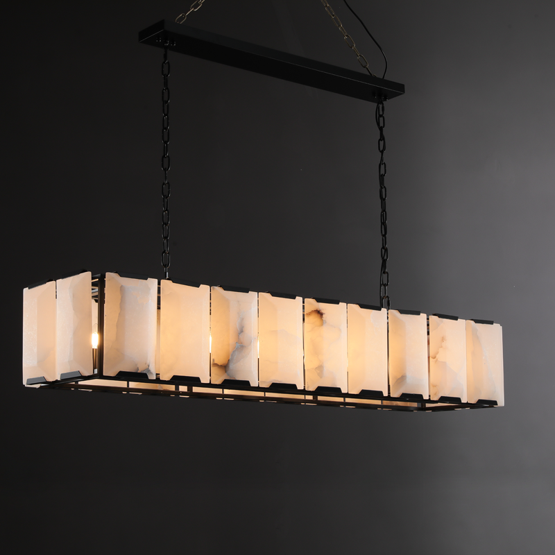 Harlow Calcite Modern Marble Rectangle Chandeliers 54”