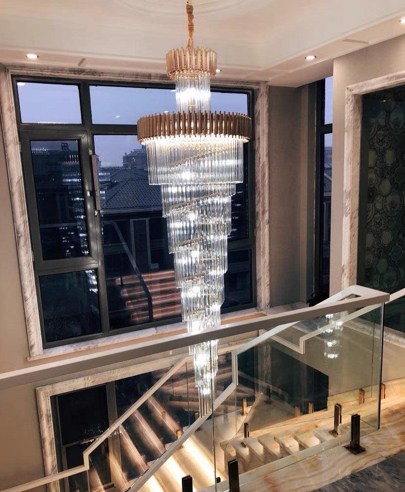 Spiral Crystal Chandelier For Foyer / Staircase