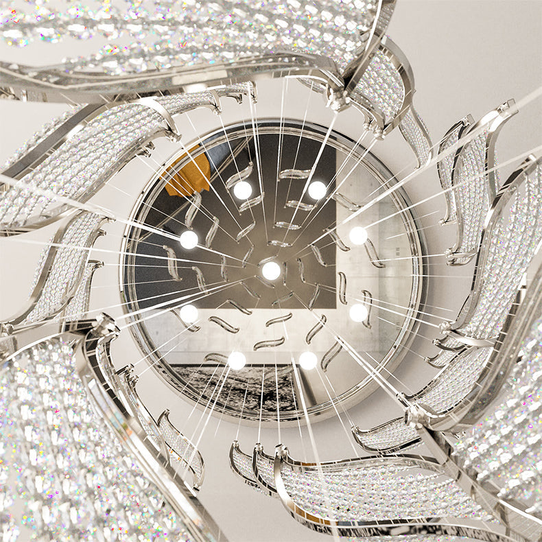 Modern Light Luxury Multi-layered Openwork Leaf Crystal Chandelier for Living Room/ Staircase/Duplex