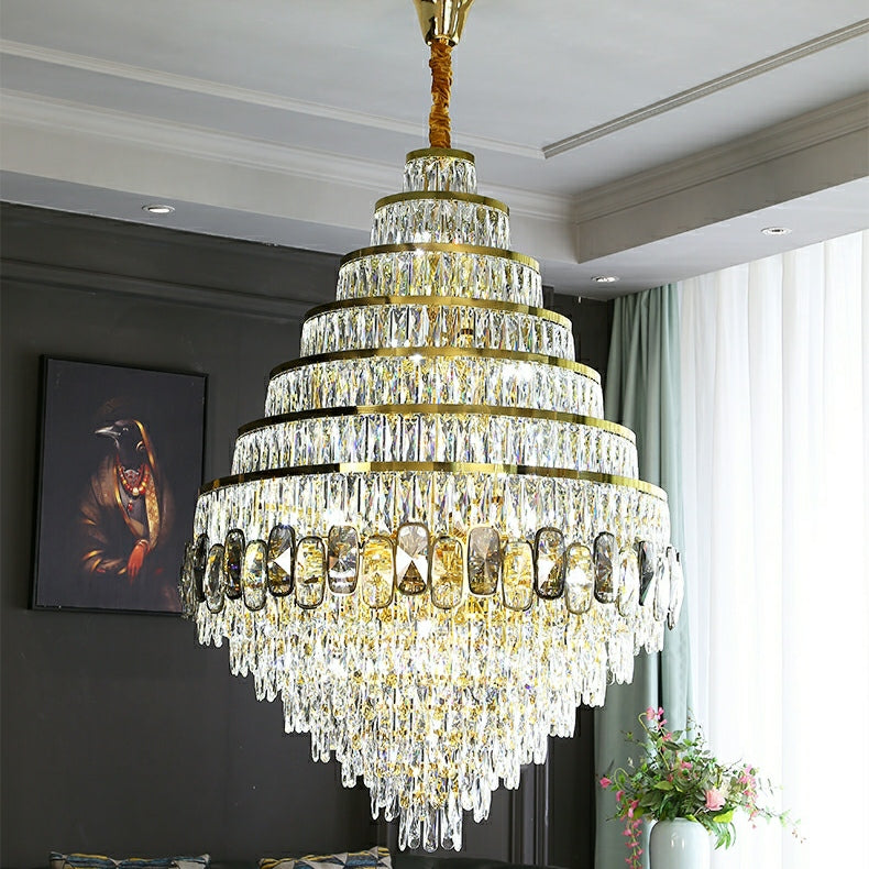 Honeycomb Shaped Ceiling Chandelier Extra Large Crystal Light Fixture For Foyer Staircase