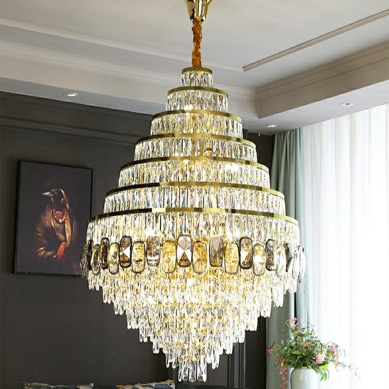 Honeycomb Shaped Ceiling Chandelier Extra Large Crystal Light Fixture For Foyer Staircase