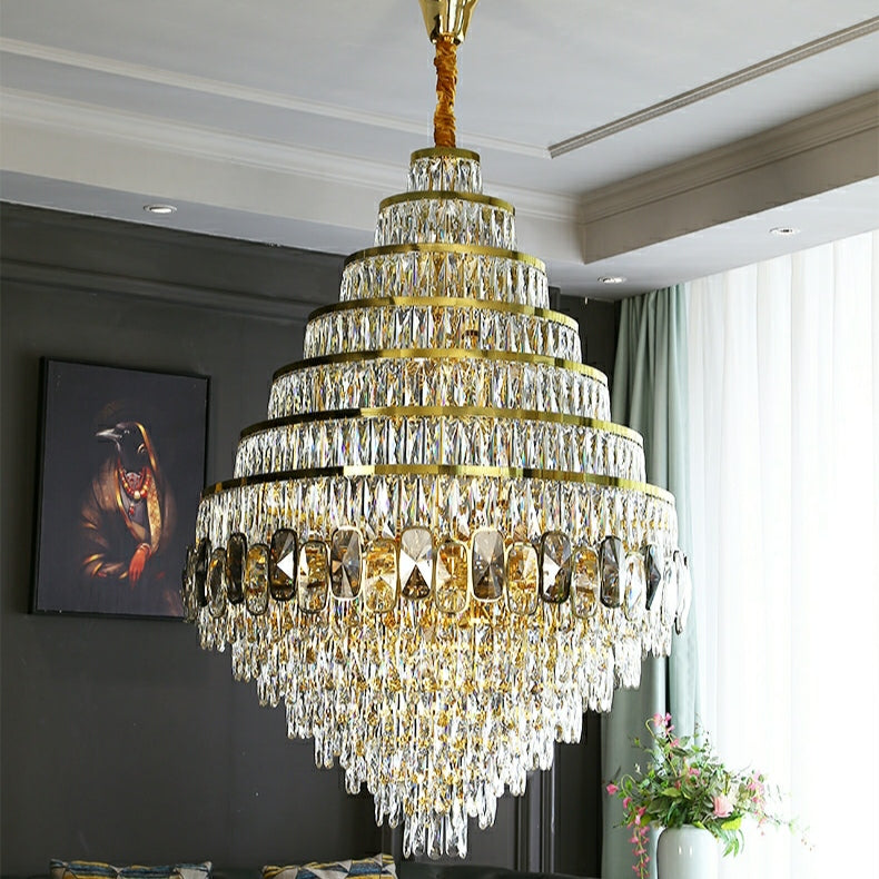Honeycomb Shaped Ceiling Chandelier Extra Large Crystal Light Fixture For Foyer Staircase