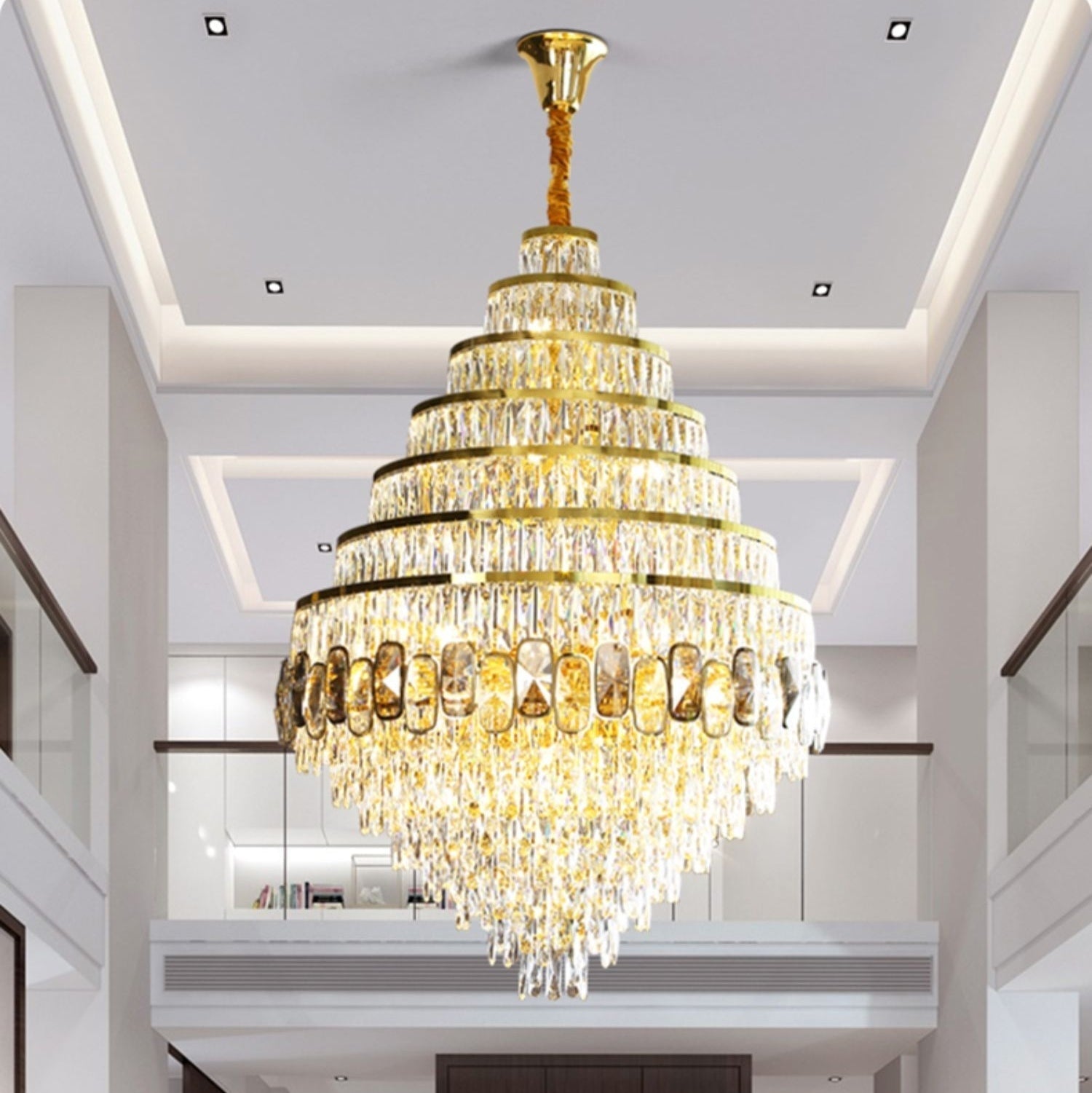 Honeycomb Shaped Ceiling Chandelier Extra Large Crystal Light Fixture For Foyer Staircase