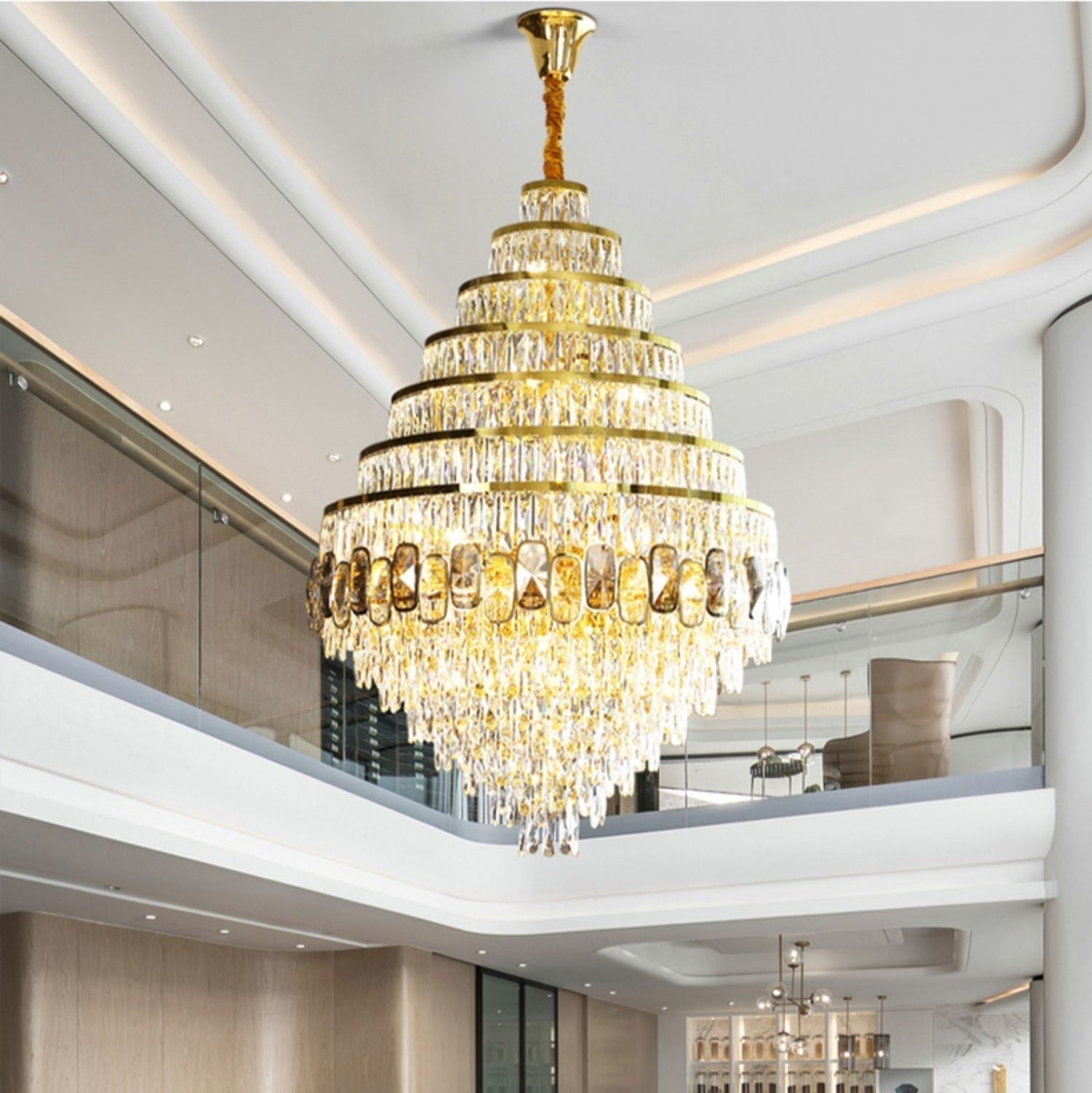 Honeycomb Shaped Ceiling Chandelier Extra Large Crystal Light Fixture For Foyer Staircase