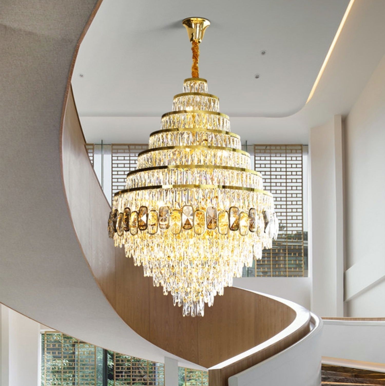 Honeycomb Shaped Ceiling Chandelier Extra Large Crystal Light Fixture For Foyer Staircase