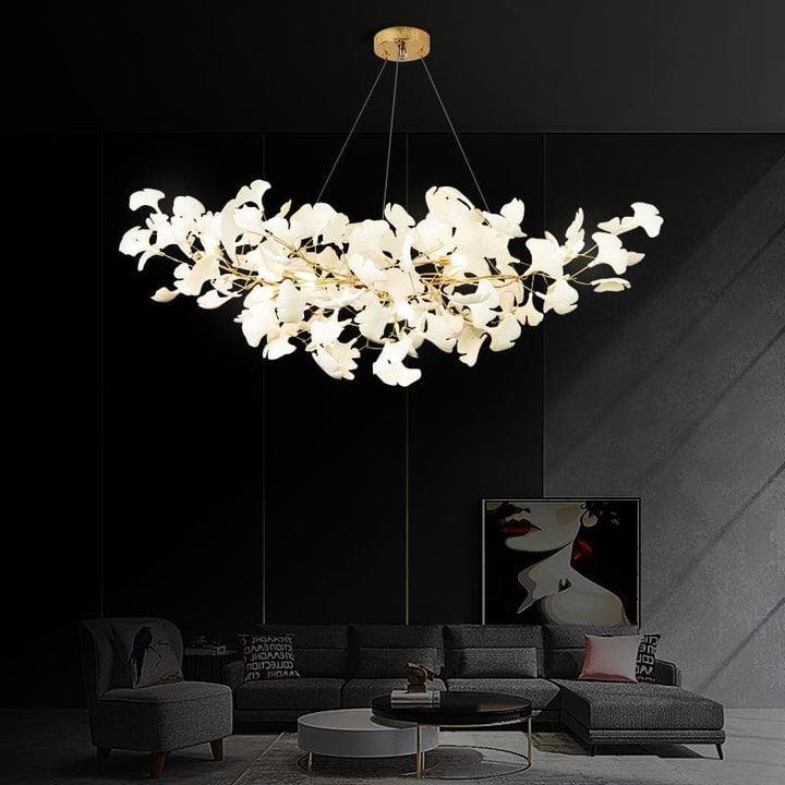 Porcelain Linear Gold Ginkgo Chandelier