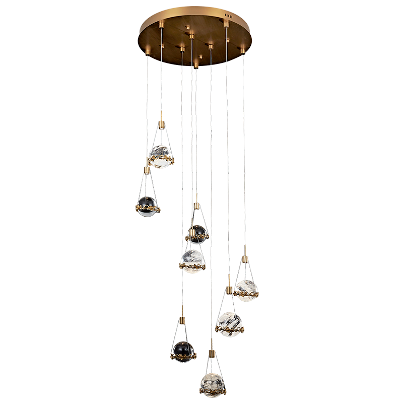 Rock Crystal Ball Ceiling Mounted Staircase Chandelier