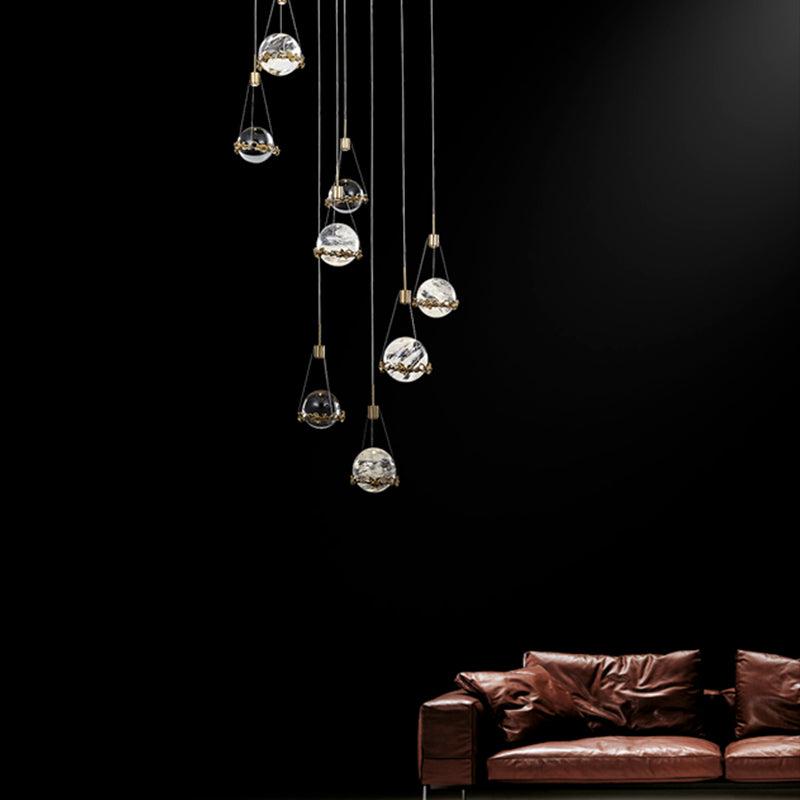 Rock Crystal Ball Ceiling Mounted Staircase Chandelier