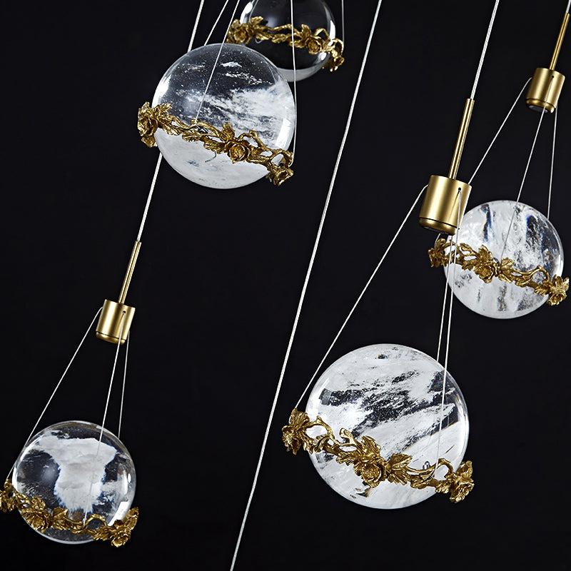 Rock Crystal Ball Ceiling Mounted Staircase Chandelier
