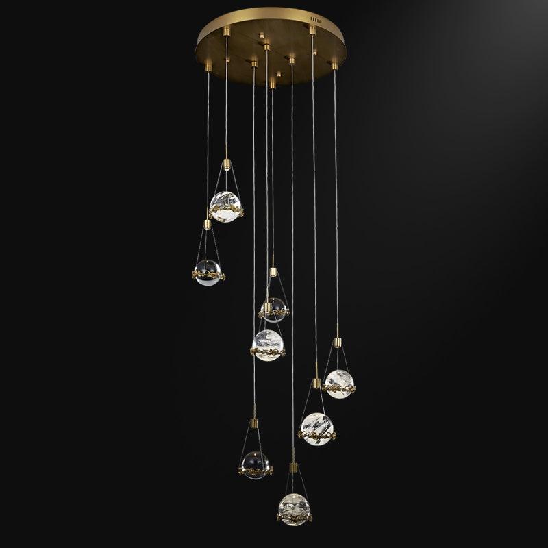 Rock Crystal Ball Ceiling Mounted Staircase Chandelier
