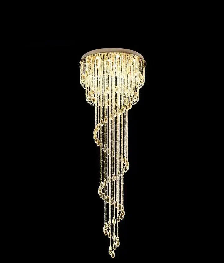 Oversized Modern Cascade Spiral Crystal Staircase Chandelier For Duplex Building