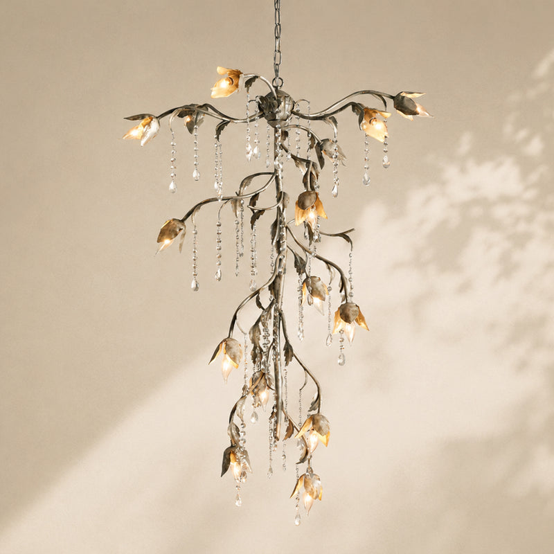 Gothic Cascade Chandelier 34"H -Silver