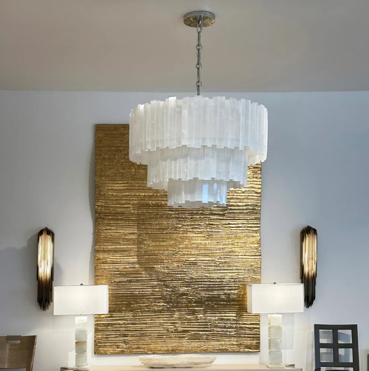 3 Tier Round Selenite Chandelier