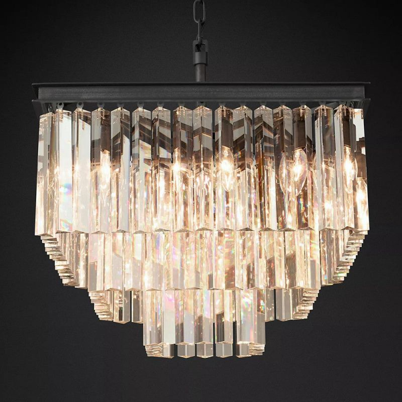 1920s Odeon 3-Layer Crystal Square Chandelier 22"