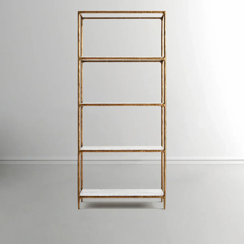 Hand-Forged Metal White Marble Shelving