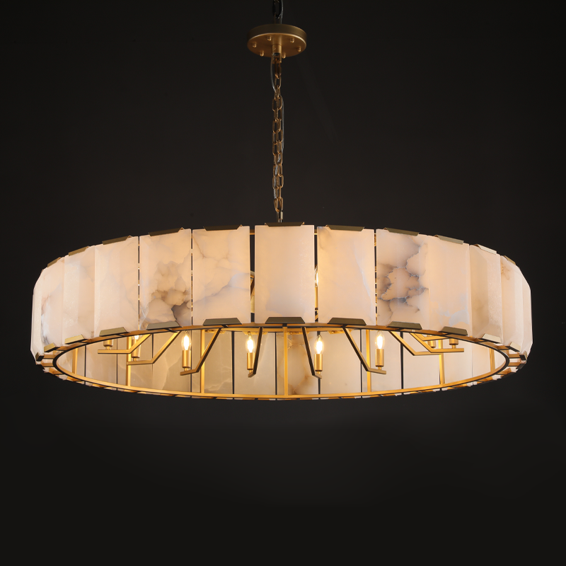 Harlow Calcite Vintage LED Brass Marble Chandelier 60”