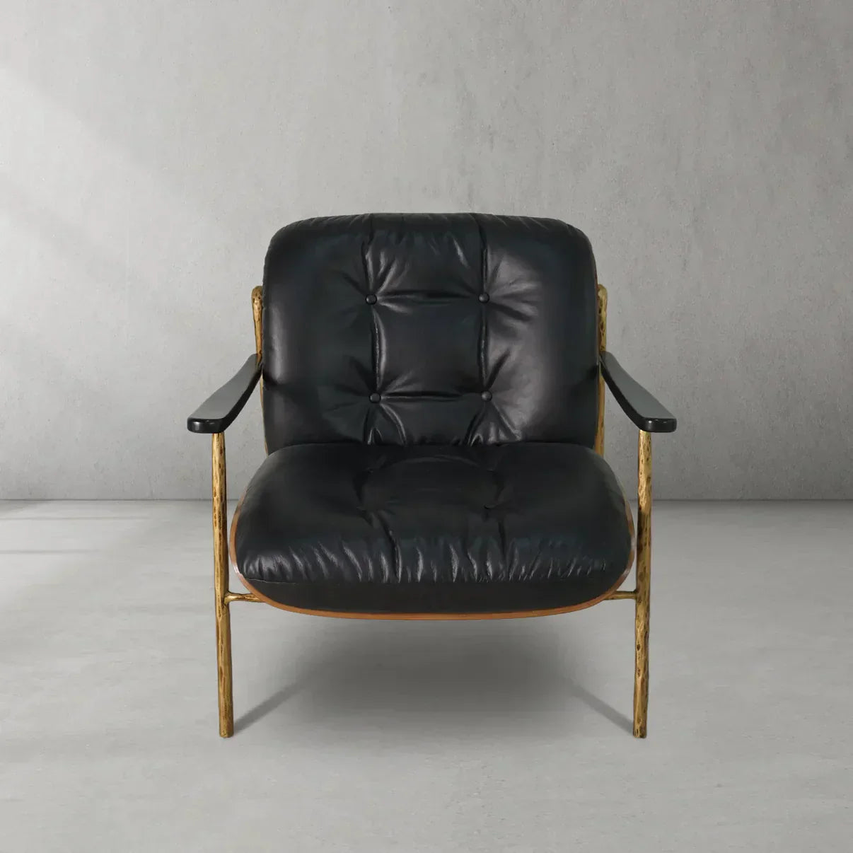 Hand-Forged Metal Black Leather Accent Chairs