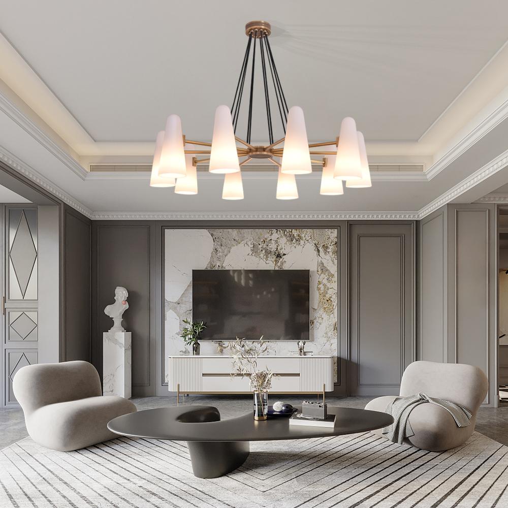 White Ceramics Round Chandelier 44", 10-lights