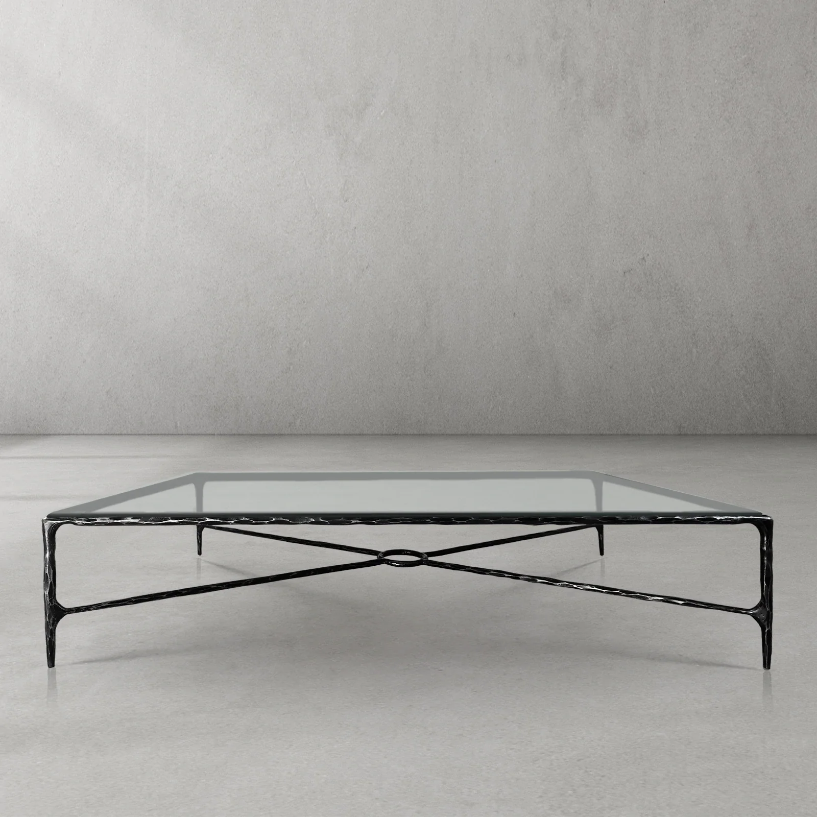 Hand-Forged Metal Rectangle Glass Coffee Table