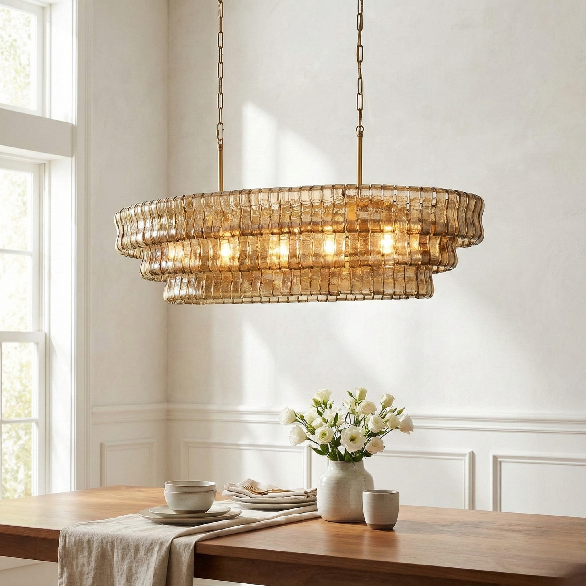 Amor Ghiaccio Glass Oval Chandelier 54"W/65"W