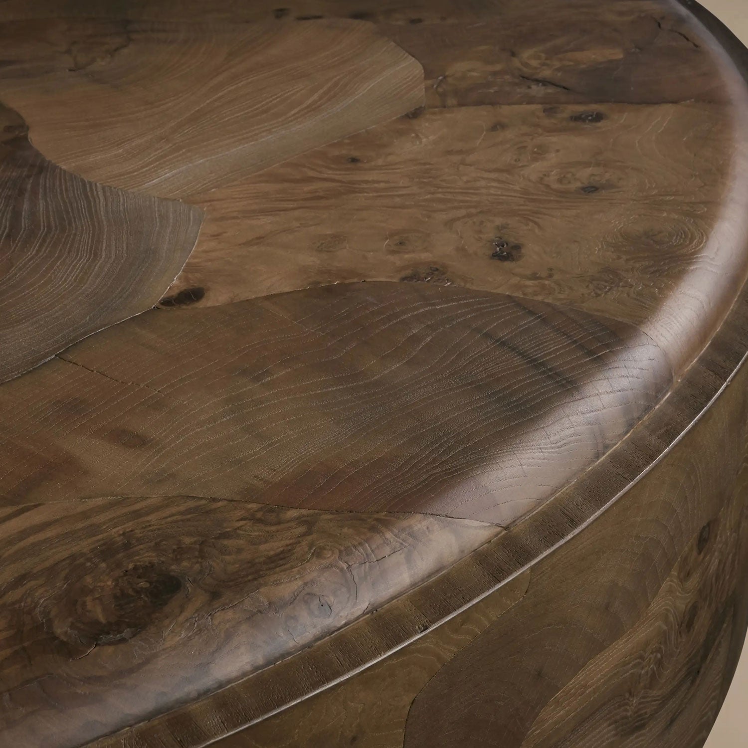 Loranco Wood Round Plinth Coffee Table Wabi-Sabi Living Room Center Ash Tea Table