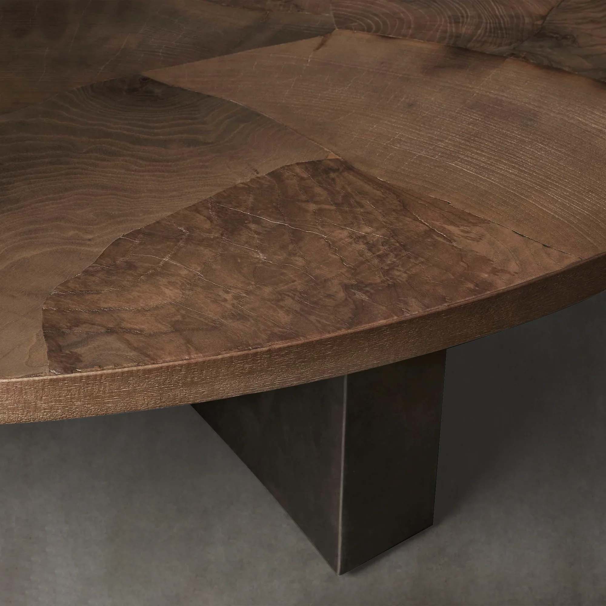 Loranco Wood Round Coffee Table Wabi-Sabi Living Room Center Tea Table